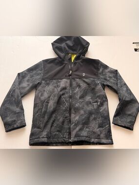 Free Country Kids Hooded Softshell Jacket Size 7/8 Gray Topographic Print